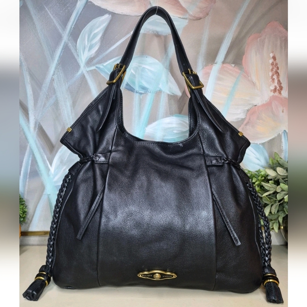 Elliot Lucca Black Leather Shoulder Hobo Bag